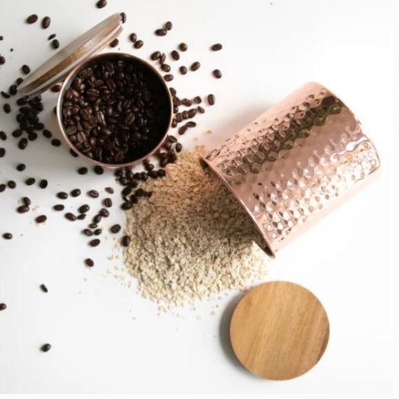 Uncommon James Set of 2 Copper Canisters Wooden Lid Storage Jar Industrail Decor - Picture 3 of 6